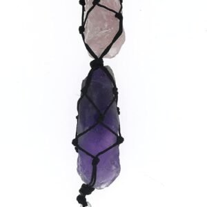 BOHO GARDEN Crystal Hanging Car Charm - Purple Rear View Mirror Hanging Car Accessories for Women, Moon Decor Hanging Ornament, Witchy Gifts and Healing Stones - Rose Quartz & Amet