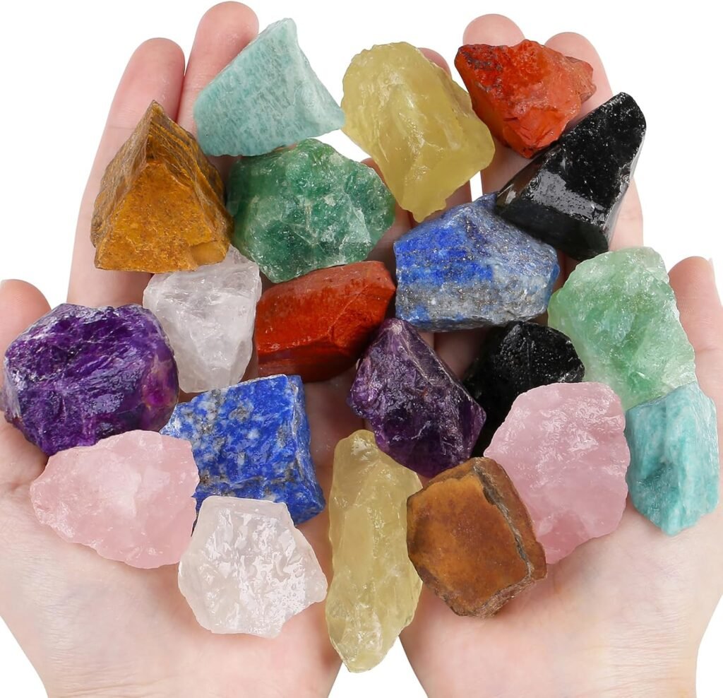 QINJIEJIE Assorted Raw Crystals 10 Colors Healing Crystal Rocks Stones 1" Bulk Large Gemstones for Tumbling, Cabbing, Fountain Rocks, Decoration, Polishing, Handmade, Wicca Reiki R