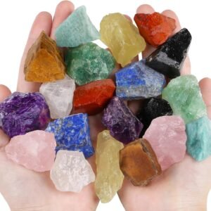 QINJIEJIE Assorted Raw Crystals 10 Colors Healing Crystal Rocks Stones 1" Bulk Large Gemstones for Tumbling, Cabbing, Fountain Rocks, Decoration, Polishing, Handmade, Wicca Reiki R