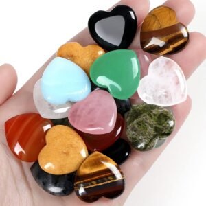 QINJIEJIE 10PCS Crystals Heart Healing Stones Rose Quartz Amethyst Polished Love Stone Palm Natural Gemstones Set Wholesale Reiki Balancing Meditation 0.8" Crystal Gifts for Women