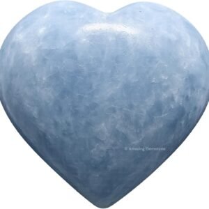Amazing Gemstone Blue Calcite Celestite Crystal Heart Palm Stone - Pocket Massage Worry Stone for Natural Body Chakra Balancing, Reiki Healing and Crystal Grid