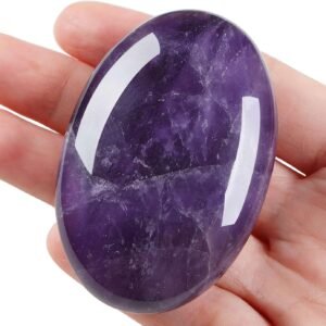 LAIDANLA Amethyst 2.4" Large Palm Stone Healing Crystals Natural Gemstones Calming Effects Energy Balancing Reiki Polished Worry Stone Cleansing Protection Anxiety Stress Relief Th