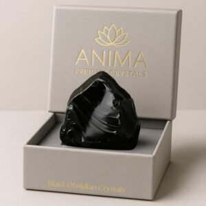Anima Obsidian Crystal – Large 1.6–2" Deep Black Natural Raw Obsidian Stone for Protection, Grounding & Transformation – Ethically Sourced, Presented in Elegant Gift Box
