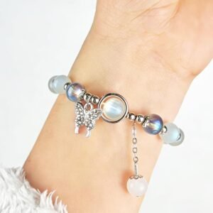 Gray Cat Eye Stone Butterfly Bracelet - Premium Crystal Design for Women Men & Family Friends Gift