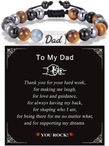Crystal Bracelet Gifts for Men Him-8MM Triple Protection Hematite Black Obsidian Tiger Eye Natural Gemstone Beaded Adjustable ID Engraving Love You Forever Bracelets for Dad Boyfri