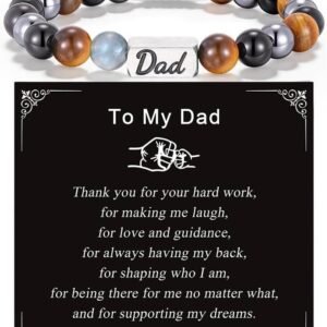 Crystal Bracelet Gifts for Men Him-8MM Triple Protection Hematite Black Obsidian Tiger Eye Natural Gemstone Beaded Adjustable ID Engraving Love You Forever Bracelets for Dad Boyfri