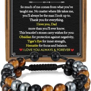Saroly Gift for Dad New Dad Stepdad Men Husband, Triple Protection Bracelet Handmade Braided Rope Natural Stone Beads Bracelets Fathers Day Birthday Jewelry Gifts