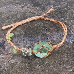 Crystal Fluorite Hand-Woven Net Bag Bracelet Pendant Necklace - Forest Style Healing Gemstone